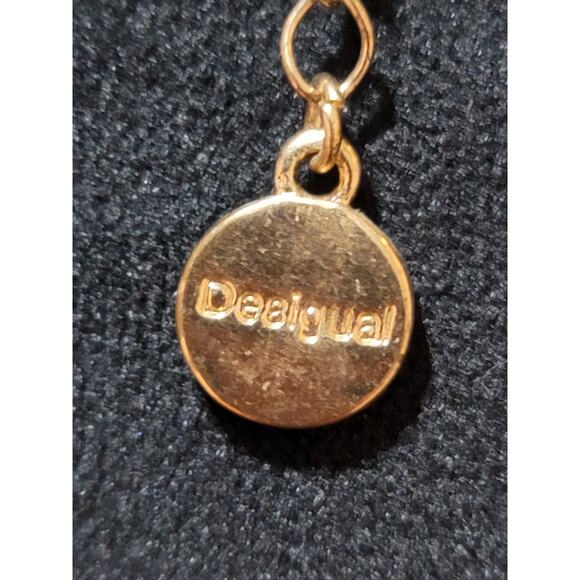 Women's Desigual Statement Necklace Black Gold Teardrop Bib Design Lobster Clasp - Picture 7 of 8